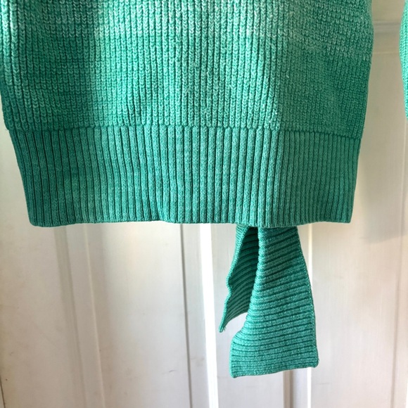 Parker Hampton Teal Blue Colorblock Tie Hem Crewneck Sweater Wool Blend Size XS - Picture 13 of 16
